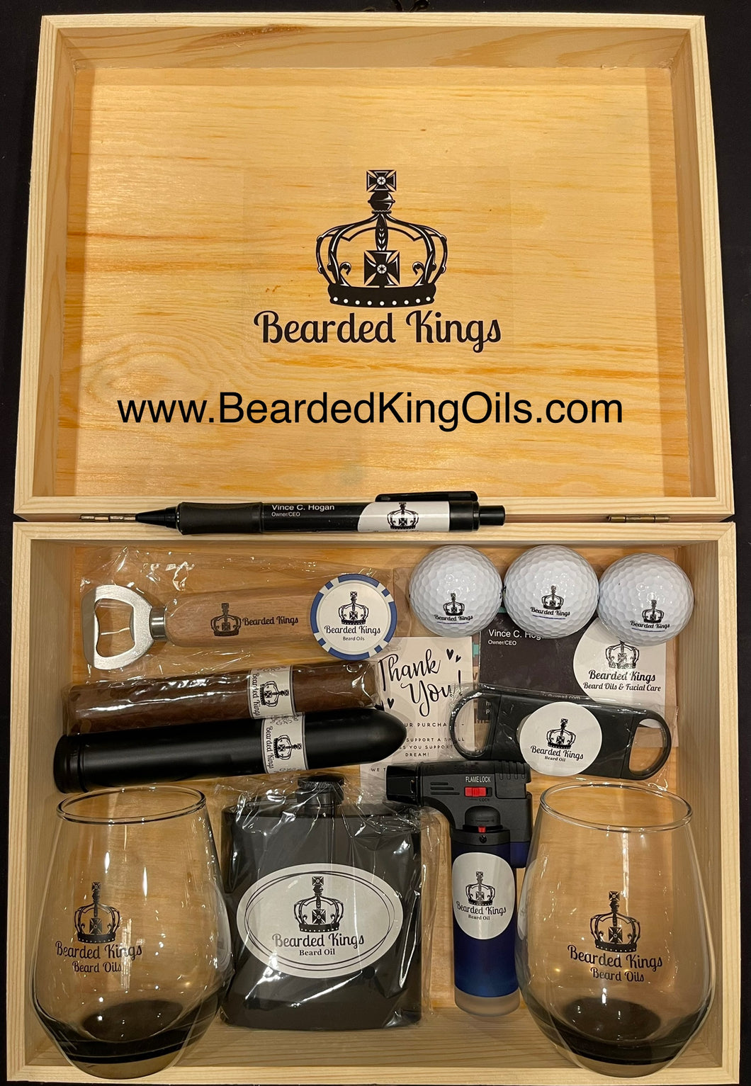 Bearded King Premium Golf Kit W/ Golf Balls and Cognac Glass
